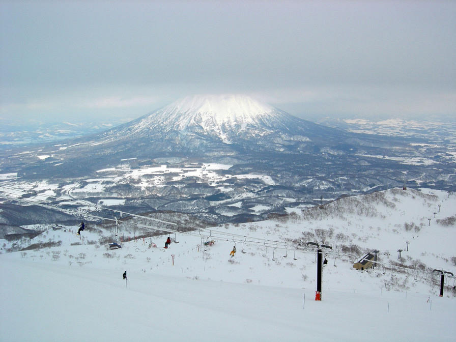 Mt Yotei volcano in sunlight